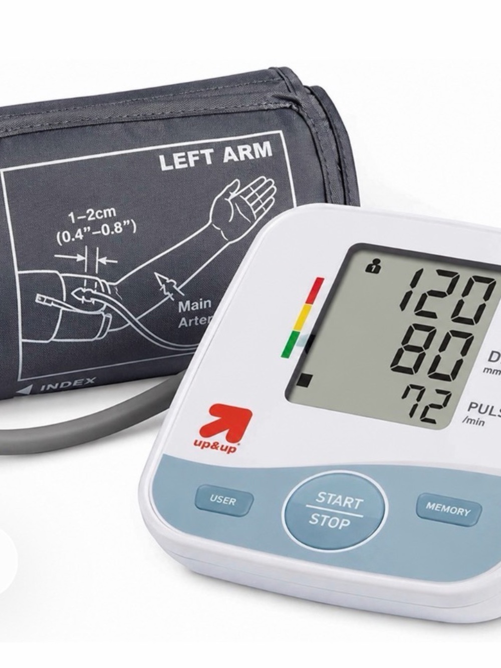 Automatic Digital Upper Arm Blood Pressure Monitor in White and Light Blue